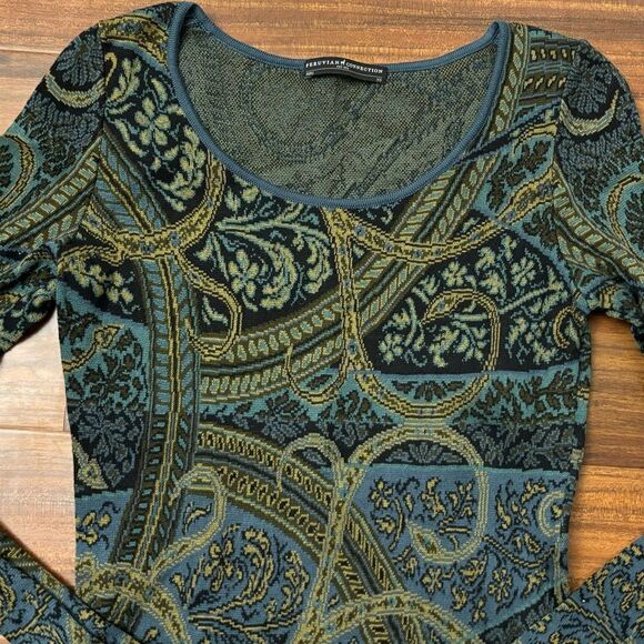 Peruvian Connection Kashmiri Tapestry Boho long sleeve sweater dress - Picture 3 of 5